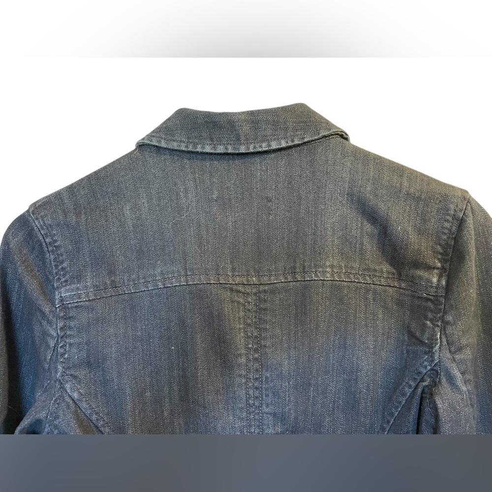 DANA BUCHMAN Dark Blue Button Front Lapel 4-Pocket Denim Jean Jacket - Size 8 - Picture 9 of 16